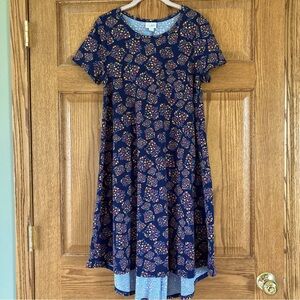 LuLaRoe Blue & Multicolored Print High Low Carly Dress XS